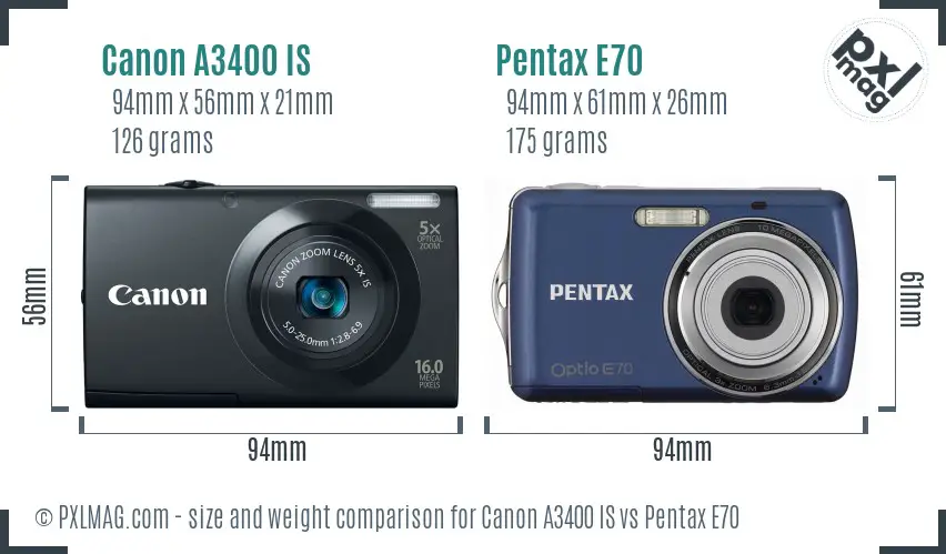 Canon A3400 IS vs Pentax E70 size comparison Canon A3400 IS vs Pentax E70 size comparison