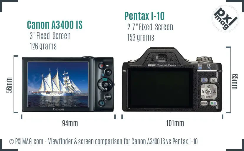 Canon A3400 IS vs Pentax I-10 Screen and Viewfinder comparison