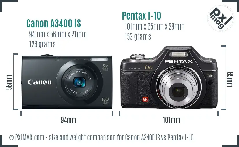 Canon A3400 IS vs Pentax I-10 size comparison