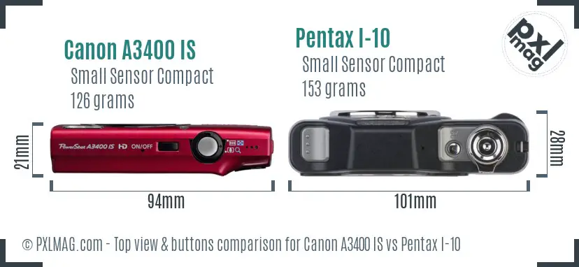 Canon A3400 IS vs Pentax I-10 top view buttons comparison