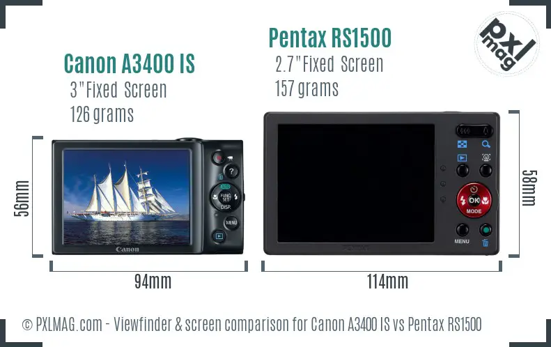 Canon A3400 IS vs Pentax RS1500 Screen and Viewfinder comparison