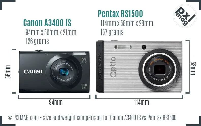 Canon A3400 IS vs Pentax RS1500 size comparison