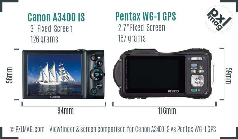 Canon A3400 IS vs Pentax WG-1 GPS Screen and Viewfinder comparison