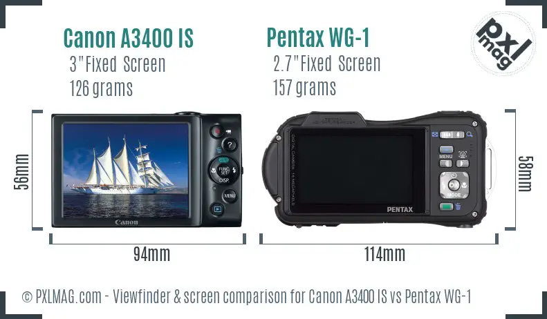 Canon A3400 IS vs Pentax WG-1 Screen and Viewfinder comparison