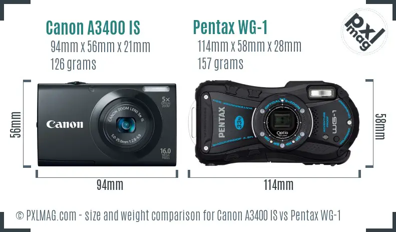 Canon A3400 IS vs Pentax WG-1 size comparison Canon A3400 IS vs Pentax WG-1 size comparison