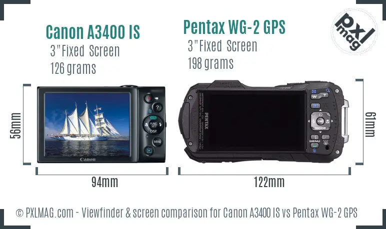 Canon A3400 IS vs Pentax WG-2 GPS Screen and Viewfinder comparison