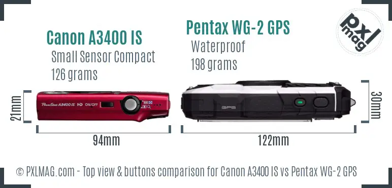 Canon A3400 IS vs Pentax WG-2 GPS top view buttons comparison