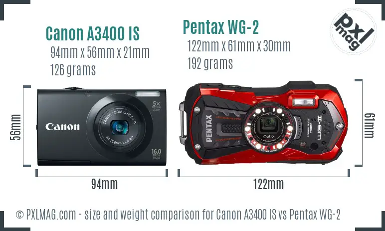 Canon A3400 IS vs Pentax WG-2 size comparison