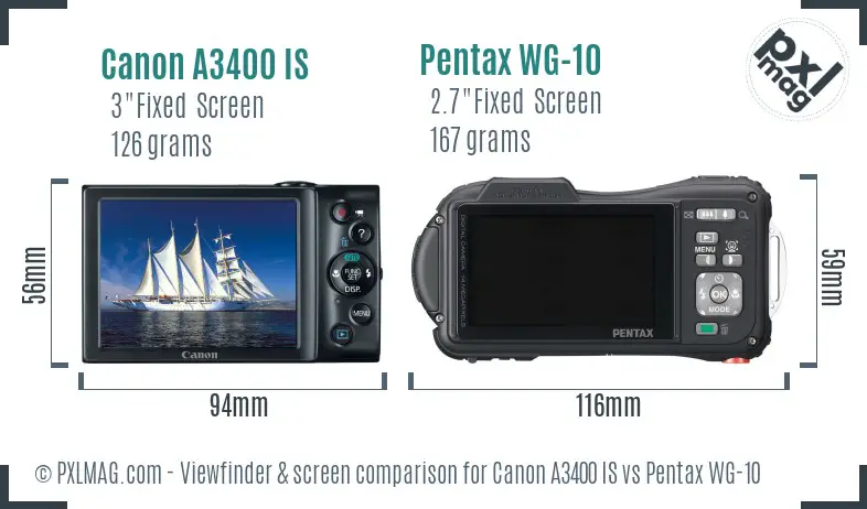 Canon A3400 IS vs Pentax WG-10 Screen and Viewfinder comparison