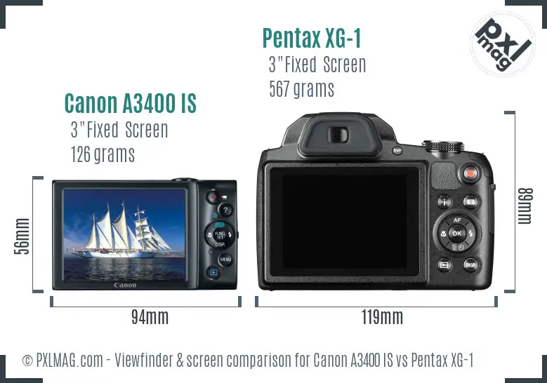 Canon A3400 IS vs Pentax XG-1 Screen and Viewfinder comparison