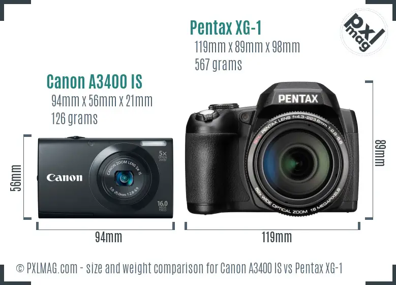 Canon A3400 IS vs Pentax XG-1 size comparison