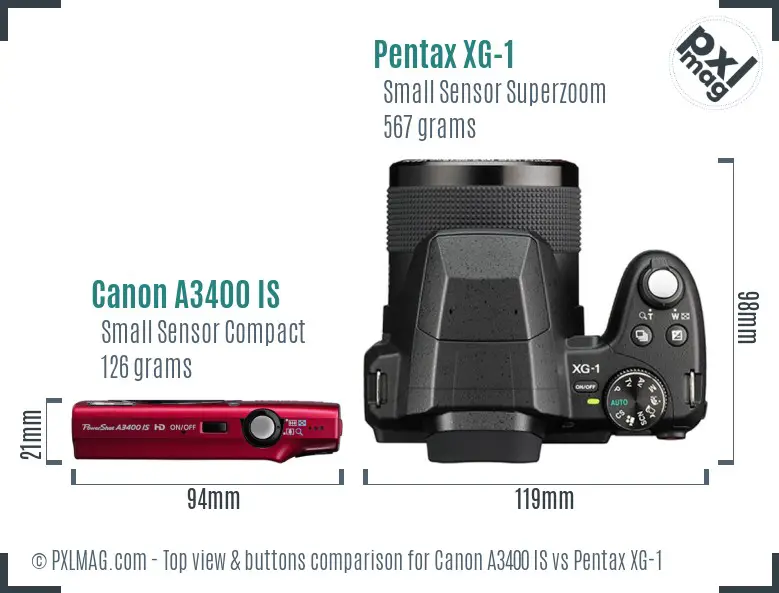 Canon A3400 IS vs Pentax XG-1 top view buttons comparison