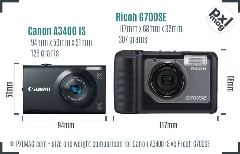 Canon A3400 IS vs Ricoh G700SE size comparison