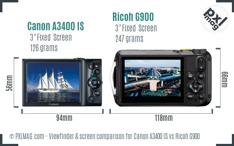 Canon A3400 IS vs Ricoh G900 Screen and Viewfinder comparison