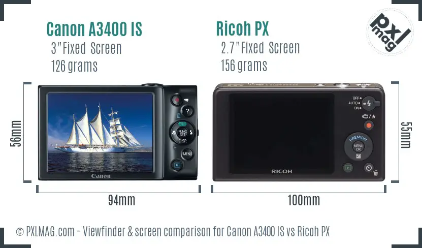 Canon A3400 IS vs Ricoh PX Screen and Viewfinder comparison