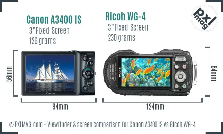 Canon A3400 IS vs Ricoh WG-4 Screen and Viewfinder comparison