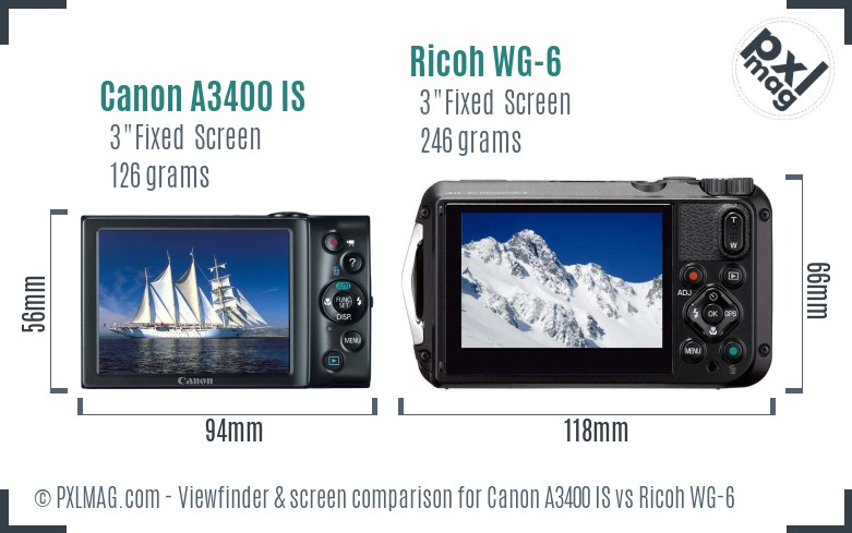 Canon A3400 IS vs Ricoh WG-6 Screen and Viewfinder comparison