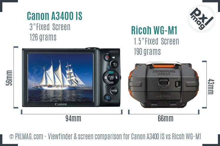 Canon A3400 IS vs Ricoh WG-M1 Screen and Viewfinder comparison