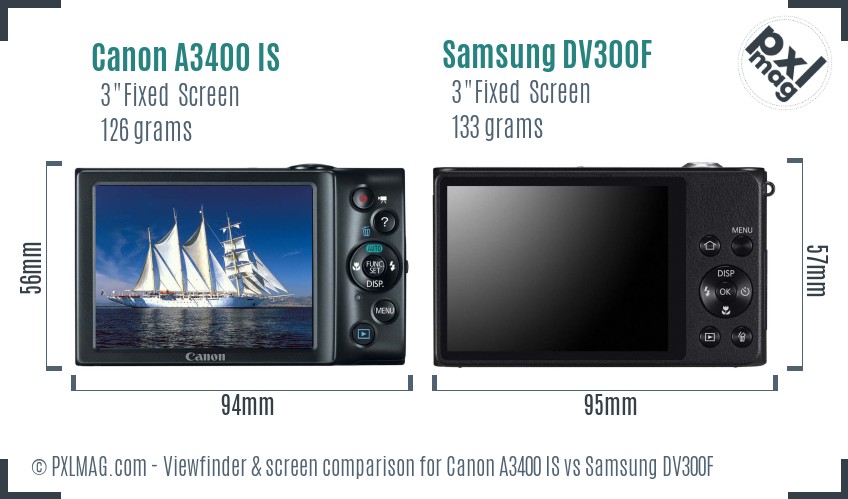Canon A3400 IS vs Samsung DV300F Screen and Viewfinder comparison
