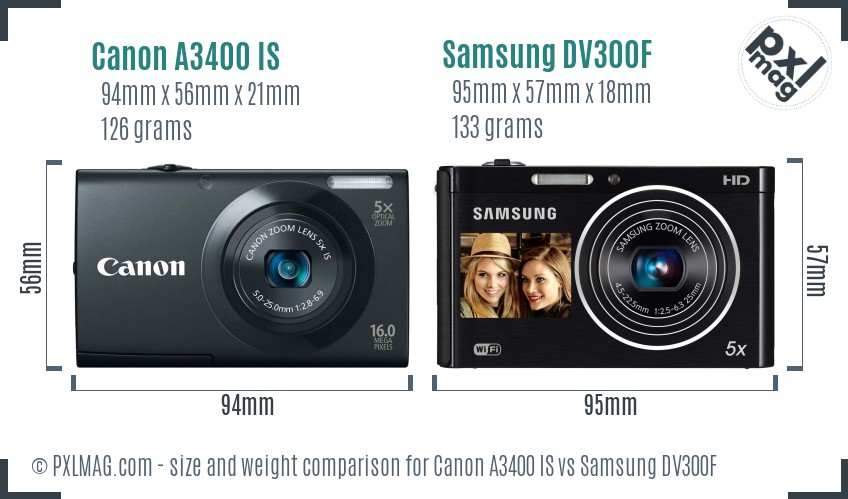 Canon A3400 IS vs Samsung DV300F size comparison Canon A3400 IS vs Samsung DV300F size comparison