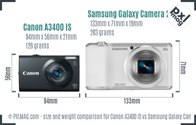 Canon A3400 IS vs Samsung Galaxy Camera 2 size comparison