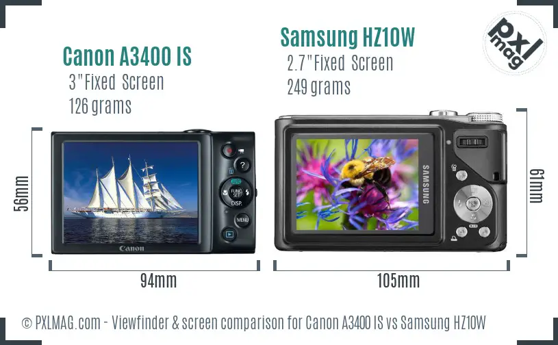 Canon A3400 IS vs Samsung HZ10W Screen and Viewfinder comparison Canon A3400 IS vs Samsung HZ10W Screen and Viewfinder comparison