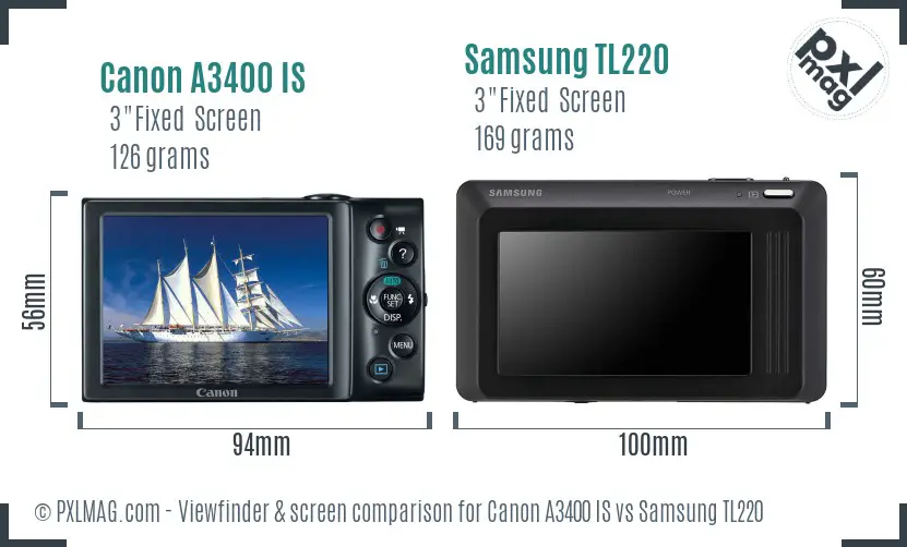 Canon A3400 IS vs Samsung TL220 Screen and Viewfinder comparison