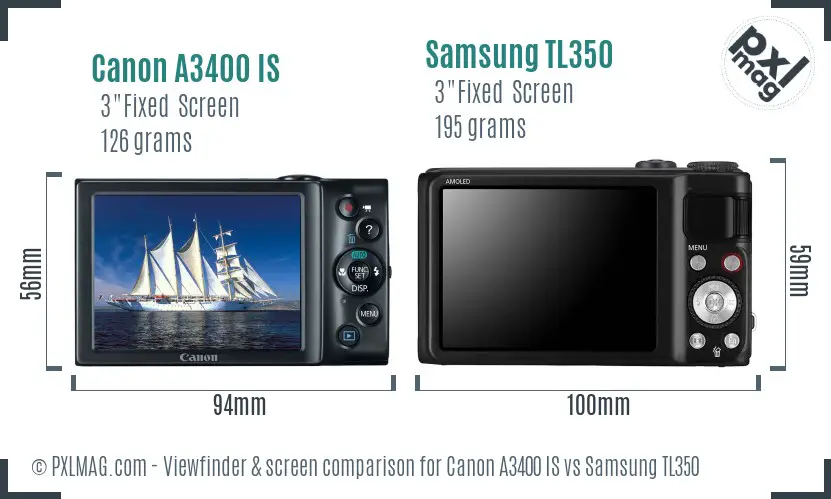 Canon A3400 IS vs Samsung TL350 Screen and Viewfinder comparison