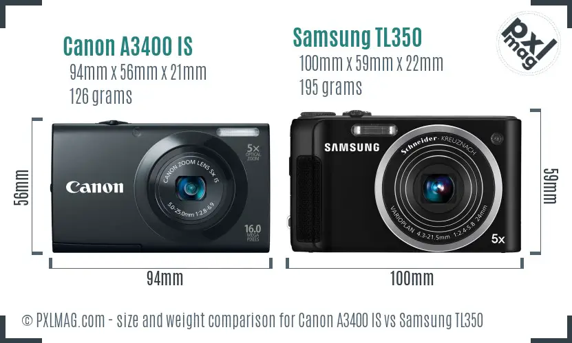 Canon A3400 IS vs Samsung TL350 size comparison