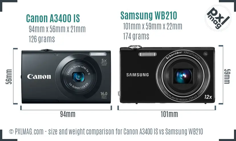 Canon A3400 IS vs Samsung WB210 size comparison