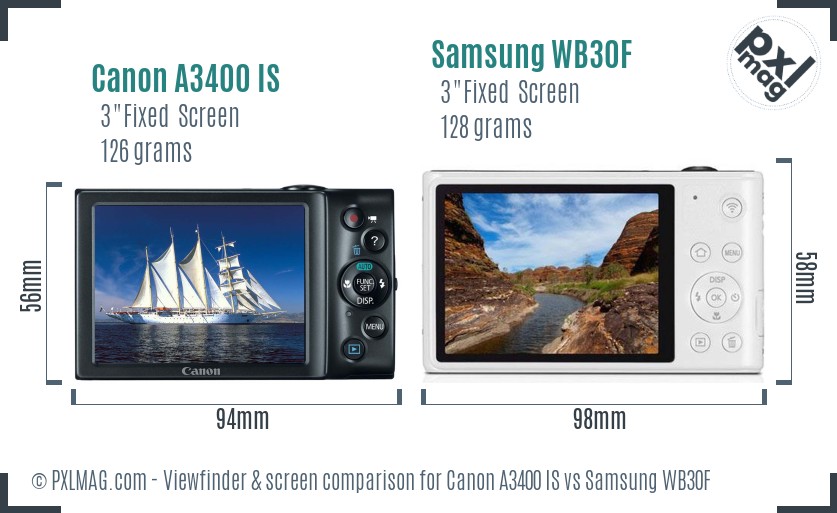Canon A3400 IS vs Samsung WB30F Screen and Viewfinder comparison