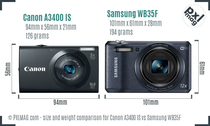 Canon A3400 IS vs Samsung WB35F size comparison