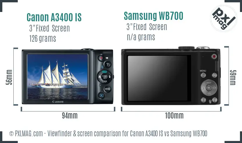 Canon A3400 IS vs Samsung WB700 Screen and Viewfinder comparison