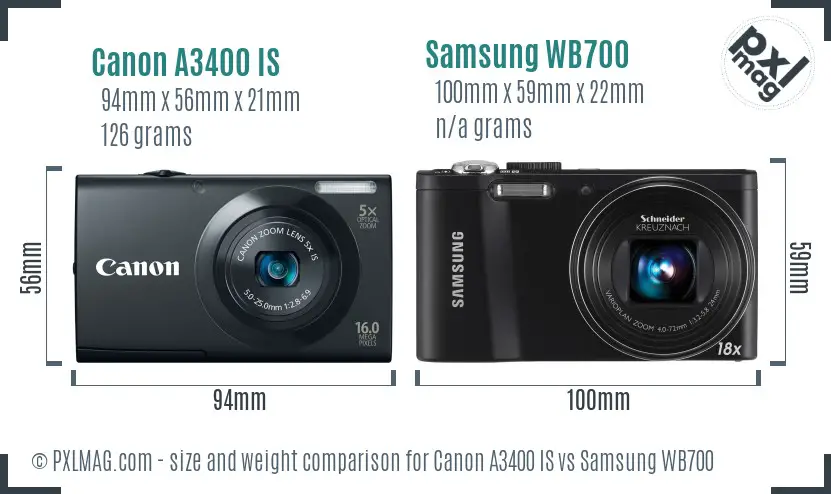 Canon A3400 IS vs Samsung WB700 size comparison