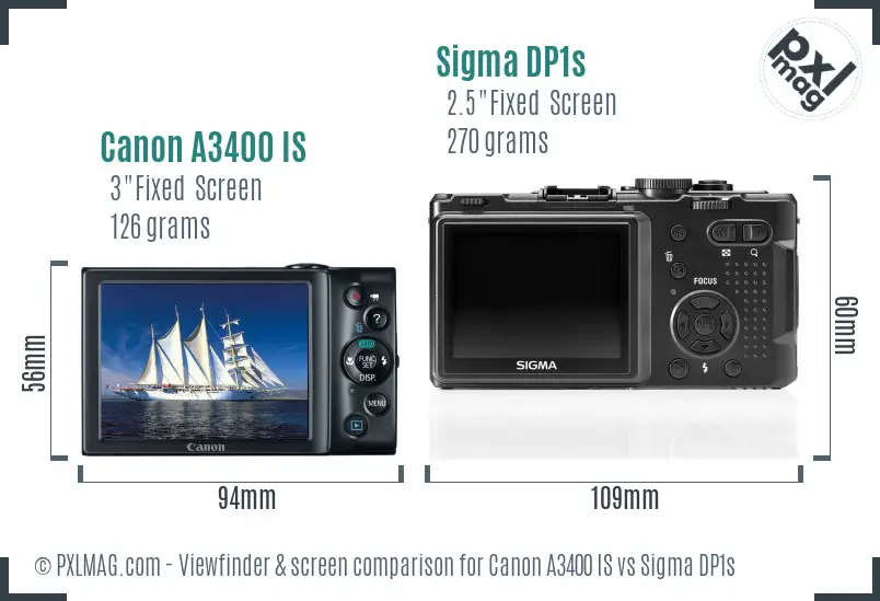 Canon A3400 IS vs Sigma DP1s Screen and Viewfinder comparison