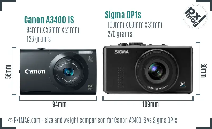 Canon A3400 IS vs Sigma DP1s size comparison