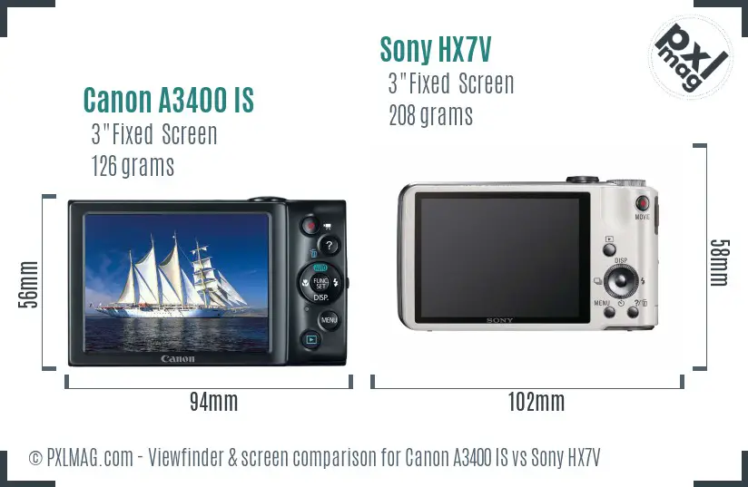 Canon A3400 IS vs Sony HX7V Screen and Viewfinder comparison