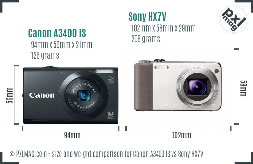 Canon A3400 IS vs Sony HX7V size comparison