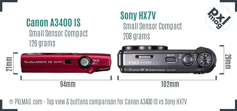 Canon A3400 IS vs Sony HX7V top view buttons comparison