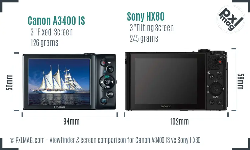 Canon A3400 IS vs Sony HX80 Screen and Viewfinder comparison