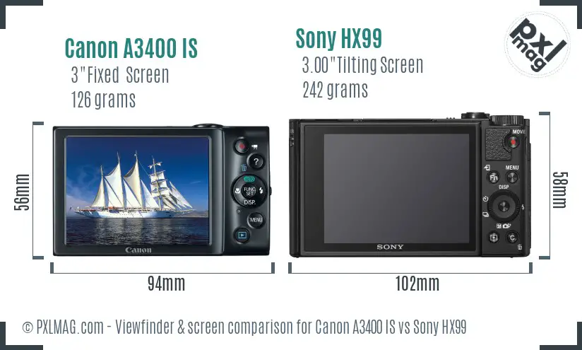 Canon A3400 IS vs Sony HX99 Screen and Viewfinder comparison