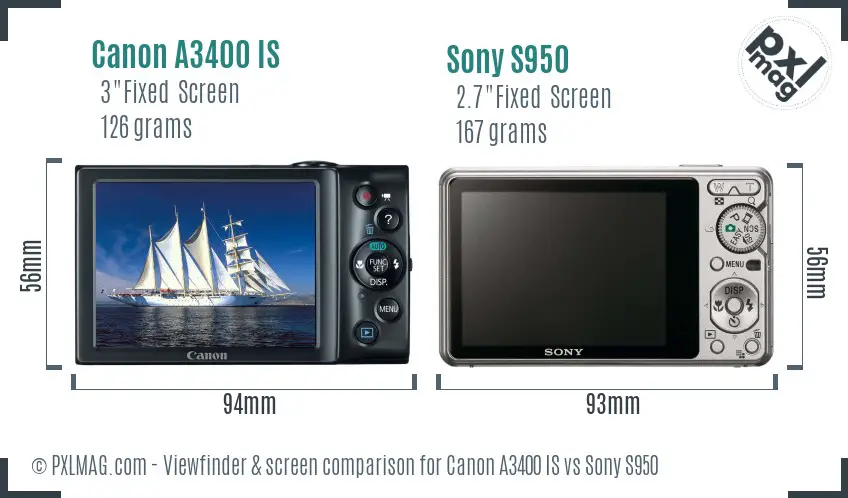 Canon A3400 IS vs Sony S950 Screen and Viewfinder comparison Canon A3400 IS vs Sony S950 Screen and Viewfinder comparison