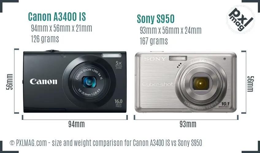Canon A3400 IS vs Sony S950 size comparison Canon A3400 IS vs Sony S950 size comparison