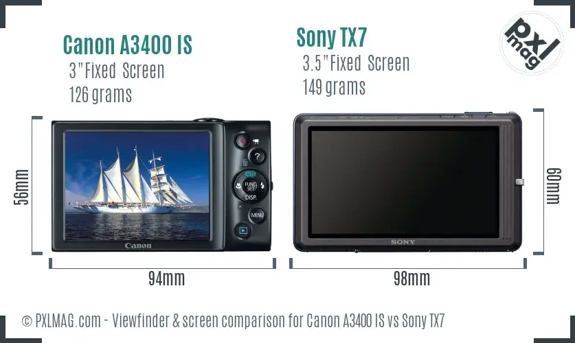 Canon A3400 IS vs Sony TX7 Screen and Viewfinder comparison