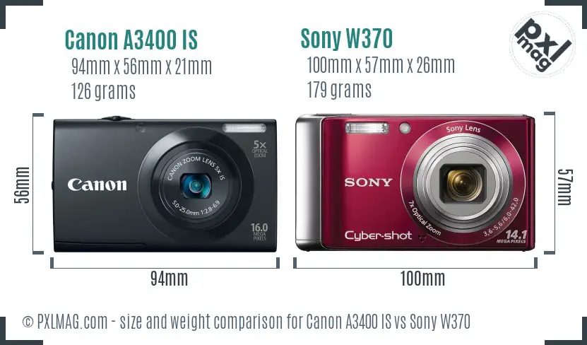 Canon A3400 IS vs Sony W370 size comparison Canon A3400 IS vs Sony W370 size comparison