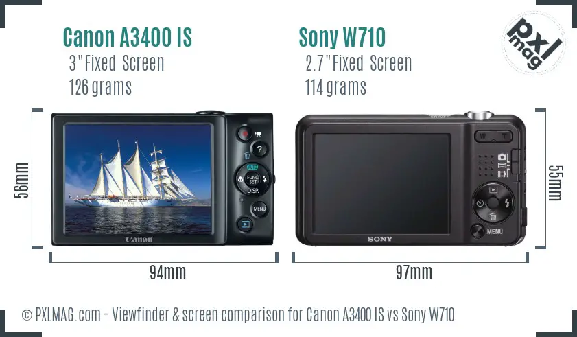 Canon A3400 IS vs Sony W710 Screen and Viewfinder comparison