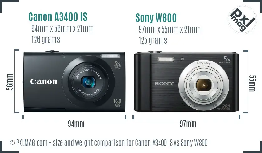 Canon A3400 IS vs Sony W800 size comparison Canon A3400 IS vs Sony W800 size comparison