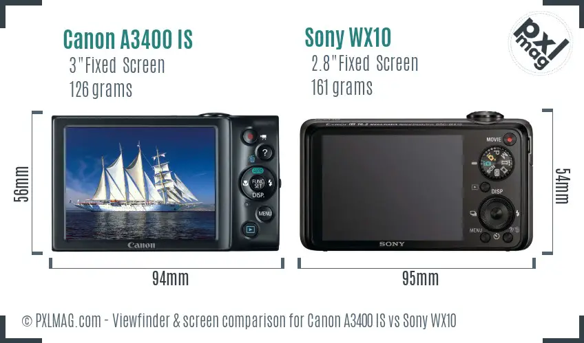 Canon A3400 IS vs Sony WX10 Screen and Viewfinder comparison Canon A3400 IS vs Sony WX10 Screen and Viewfinder comparison