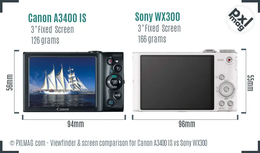 Canon A3400 IS vs Sony WX300 Screen and Viewfinder comparison