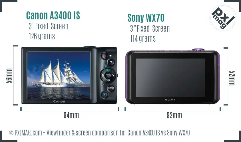 Canon A3400 IS vs Sony WX70 Screen and Viewfinder comparison Canon A3400 IS vs Sony WX70 Screen and Viewfinder comparison